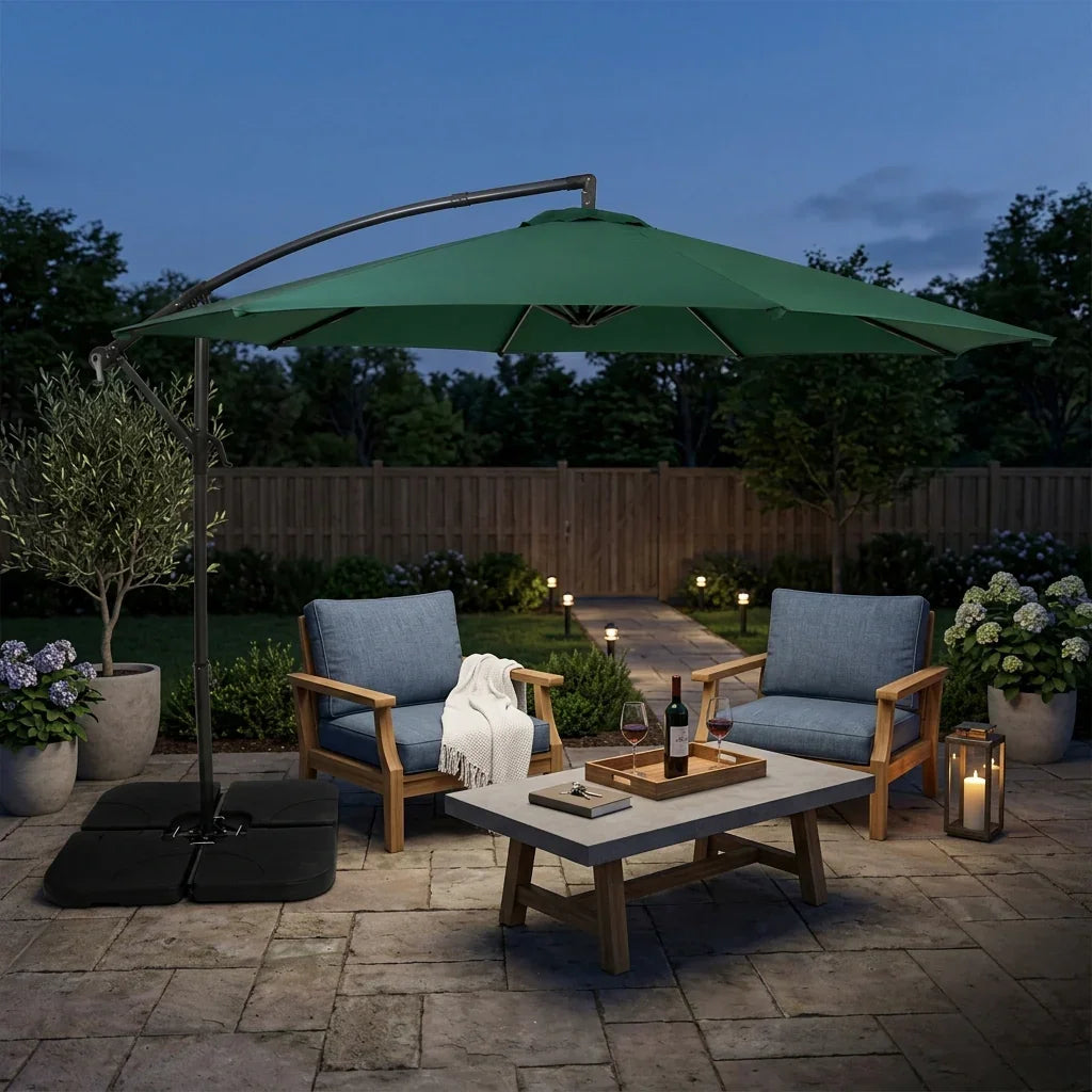 Hanging 2-Seater Egg Chair & Green 3m Cantilever Parasol Bundle