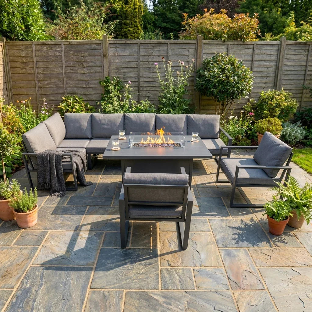 Aluminium 7 Seater Garden Furniture Set With Fire Pit