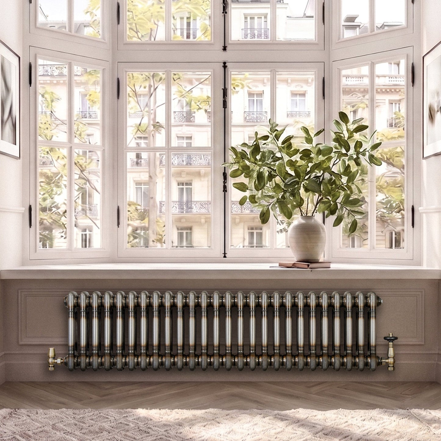 Traditional 2 Column Radiator & Valves – 300mm x 1190mm - Raw Metal