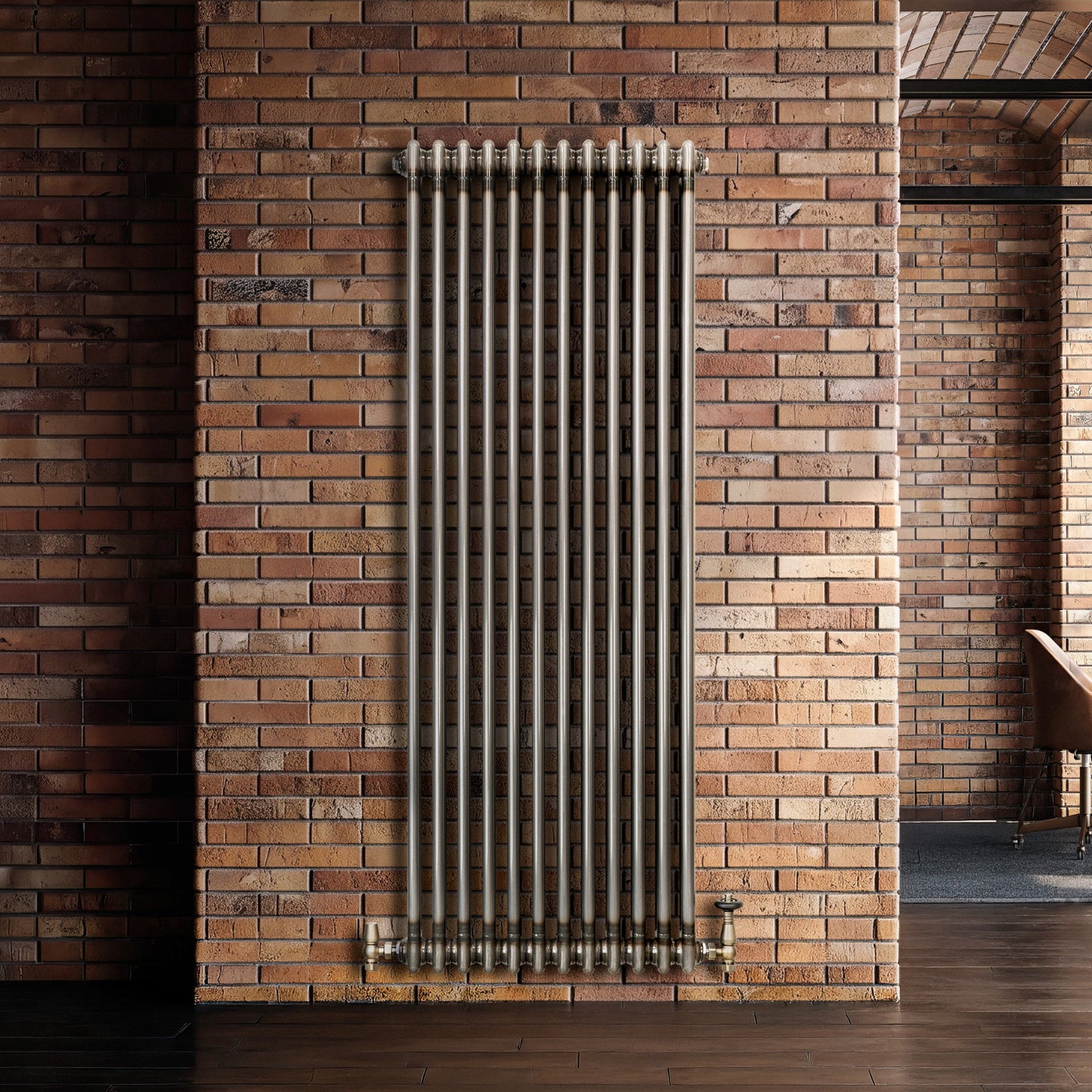 Traditional 2 Column Radiator & Valves – 1500mm x 560mm - Raw Metal