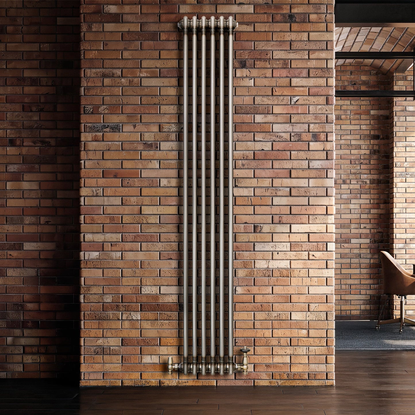 Traditional 2 Column Radiator & Valves – 1800mm x 290mm - Raw Metal
