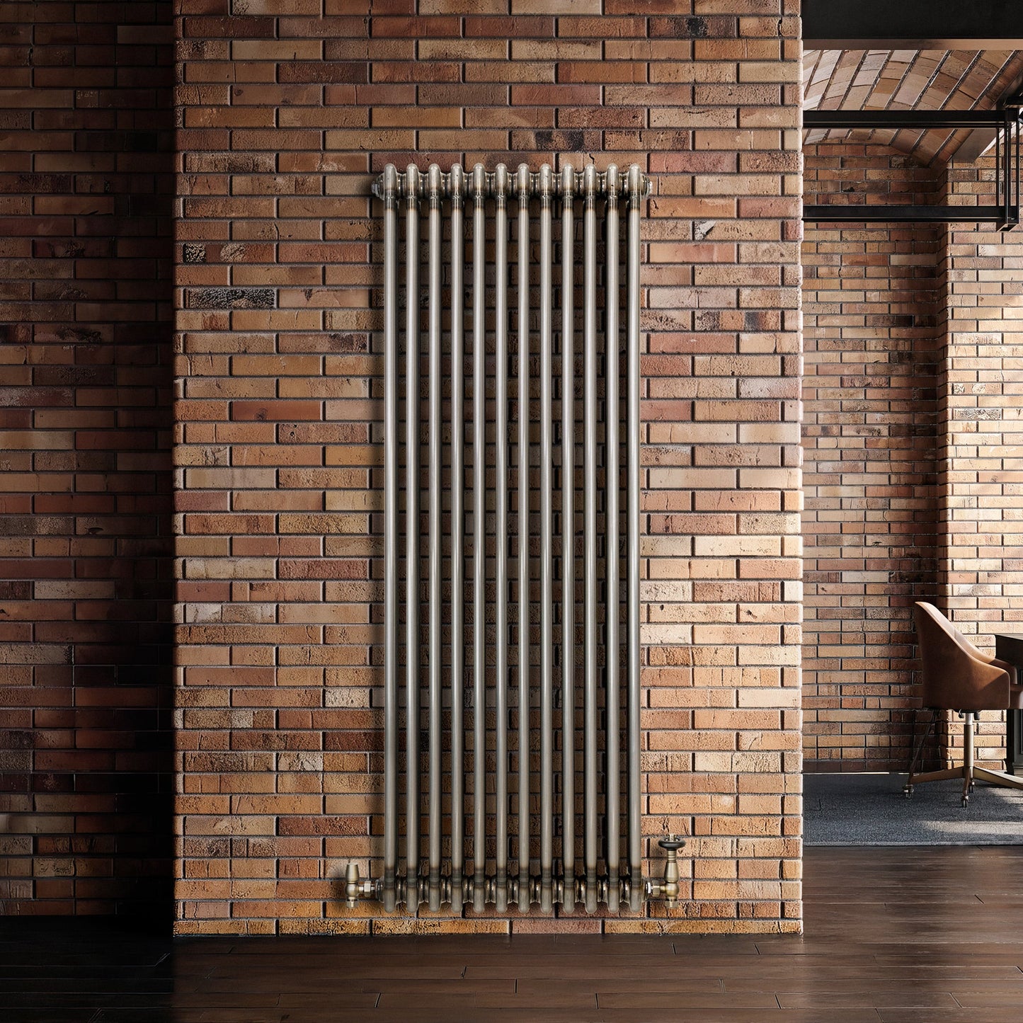 Traditional 3 Column Radiator & Valves – 1500mm x 560mm - Raw Metal