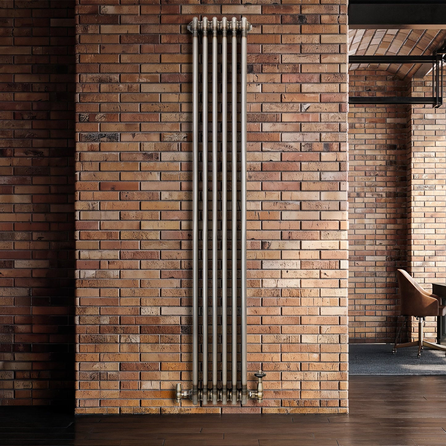 Traditional 3 Column Radiator & Valves – 1800mm x 290mm - Raw Metal