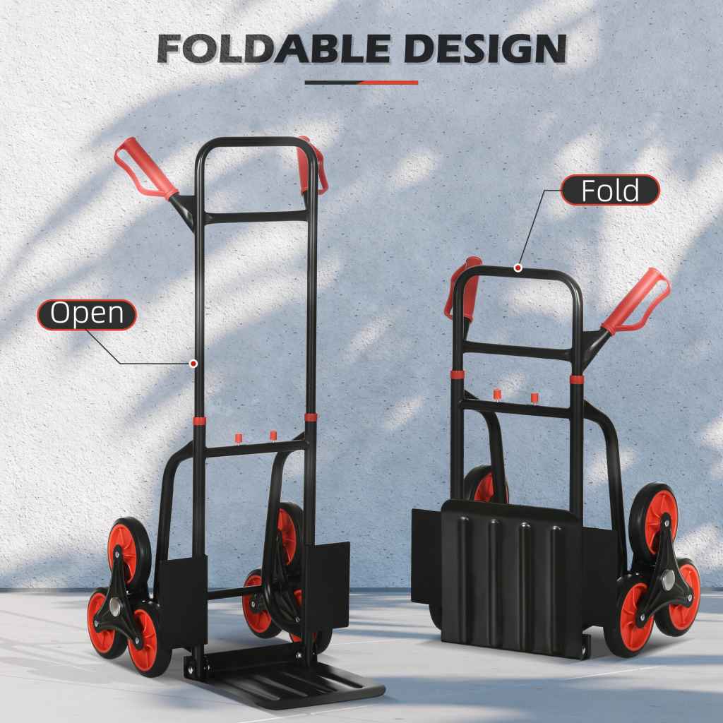 Foldable Steel Stair Climbing Trolley – 120kg Red
