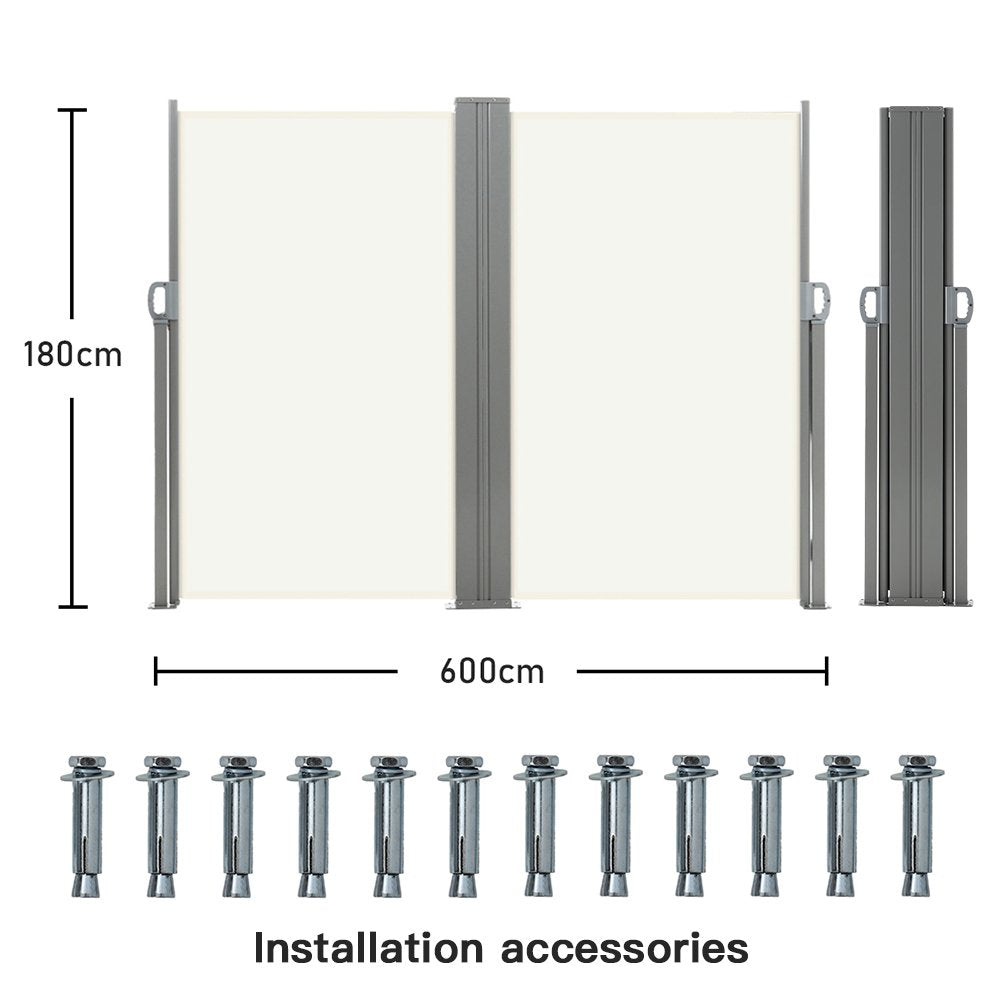 Outdoor Retractable Privacy Side Awning – Beige 600cm