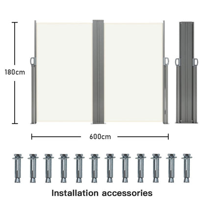 Outdoor Retractable Privacy Side Awning – Beige 600cm