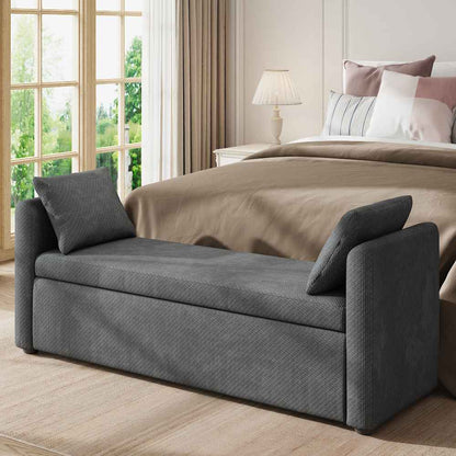Grey Upholstered Storage Bench with 2 Pillows