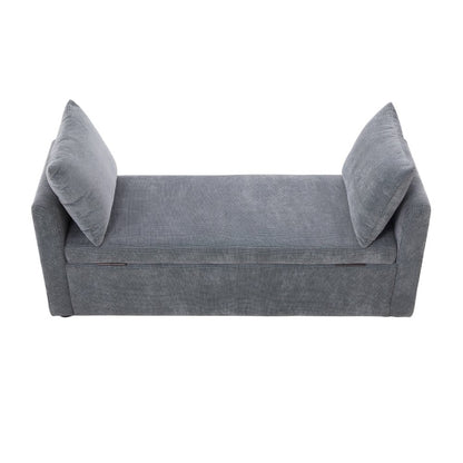 Grey Upholstered Storage Bench with 2 Pillows