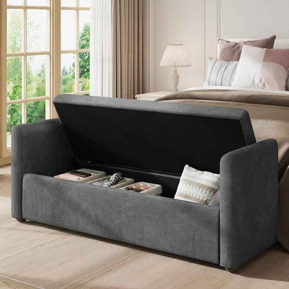 Grey Upholstered Storage Bench with 2 Pillows