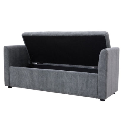 Grey Upholstered Storage Bench with 2 Pillows