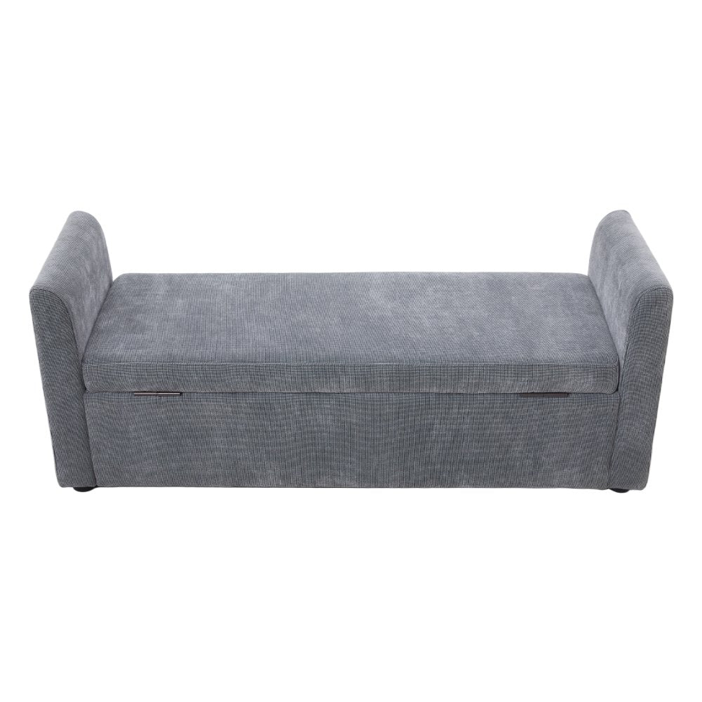 Grey Upholstered Storage Bench with 2 Pillows