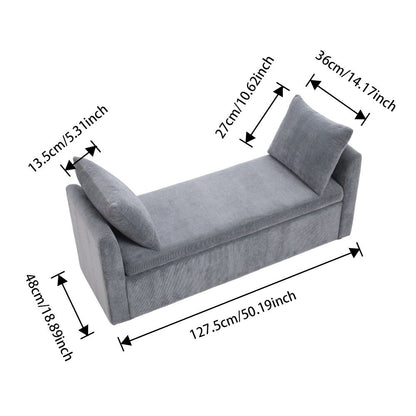 Grey Upholstered Storage Bench with 2 Pillows