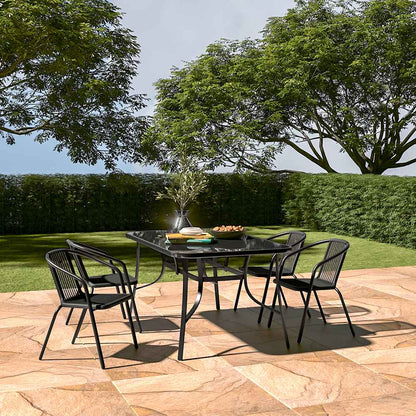 Garden Table & Rattan Chairs & Black 2.7m LED Parasol Bundle