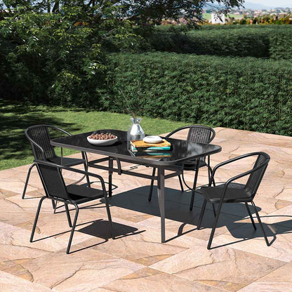 Garden Table & Rattan Chairs & Black 2.7m LED Parasol Bundle