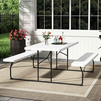 White Foldable Picnic Table Set – 180cm with Parasol Hole