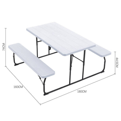 White Foldable Picnic Table Set – 180cm with Parasol Hole