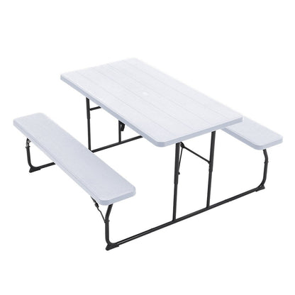 White Foldable Picnic Table Set – 180cm with Parasol Hole