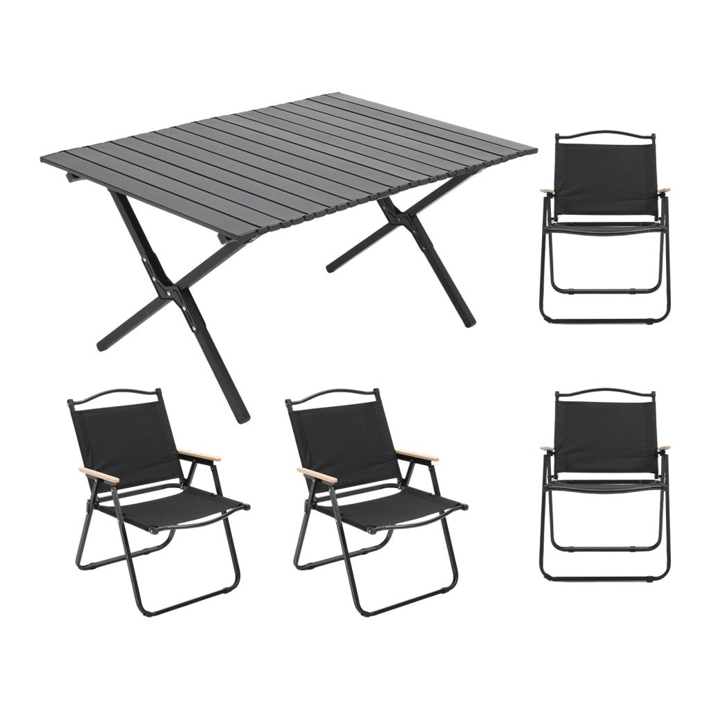 Black Folding Camping Table & 4 Chair Set