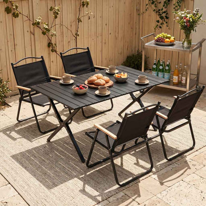 Black Folding Camping Table & 4 Chair Set