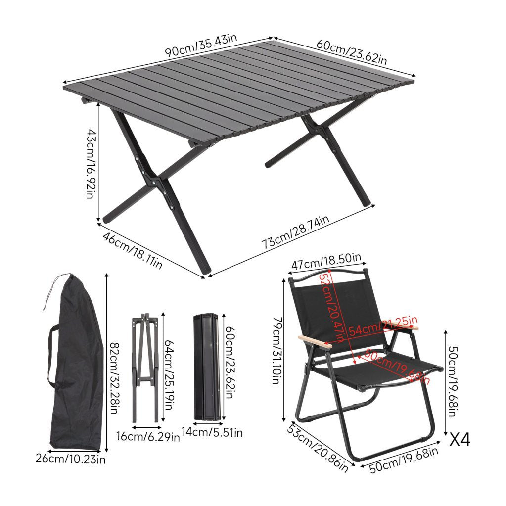 Black Folding Camping Table & 4 Chair Set