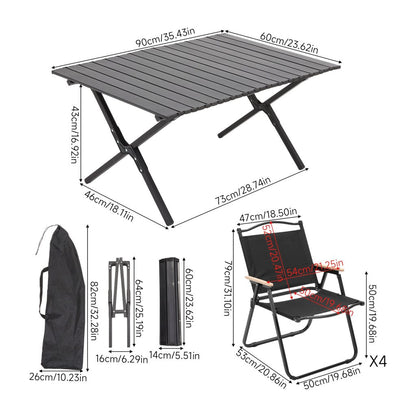 Black Folding Camping Table & 4 Chair Set