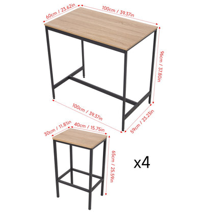 Oak Wood Grain Bar Table Set – 4 Stools