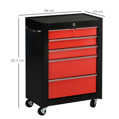 5-Drawer Lockable Tool Storage Trolley – Red