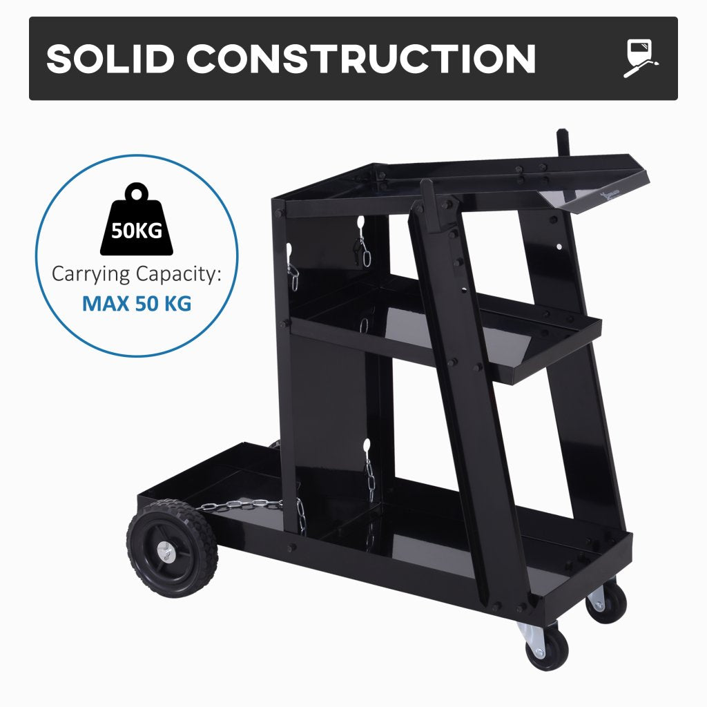 Welding Cart Trolley with Gas Bottle Chain – Black