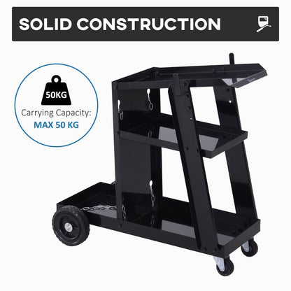 Welding Cart Trolley with Gas Bottle Chain – Black