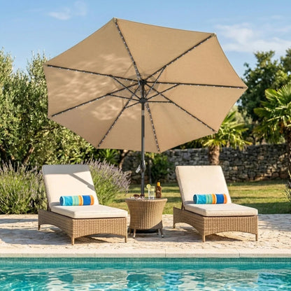 White Foldable Picnic Table & Beige 2.7m LED Parasol Bundle