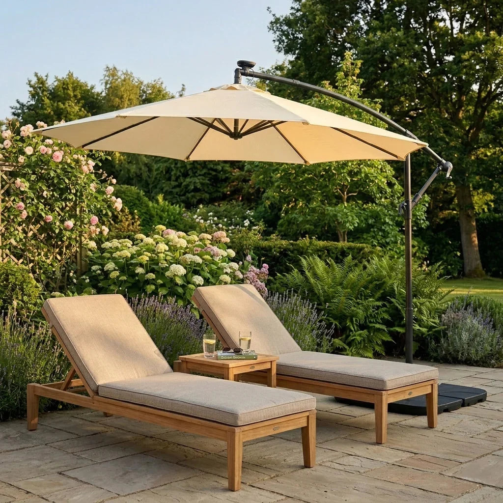 Hanging 2-Seater Egg Chair & Cream 3m Cantilever Parasol Bundle