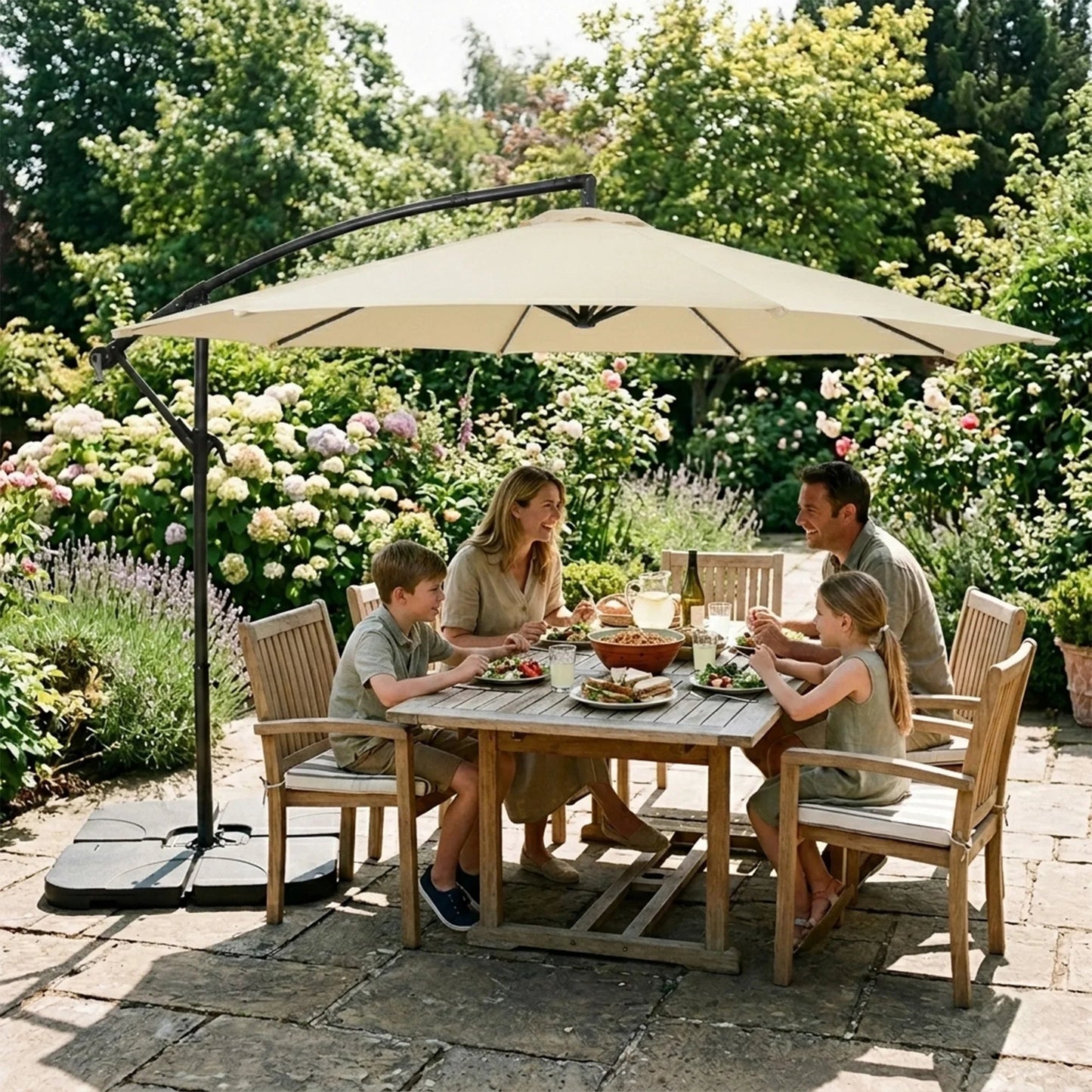 Hanging 2-Seater Egg Chair & Cream 3m Cantilever Parasol Bundle