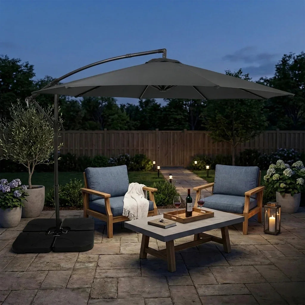 Hanging 2-Seater Egg Chair & Grey 3m Cantilever Parasol Bundle