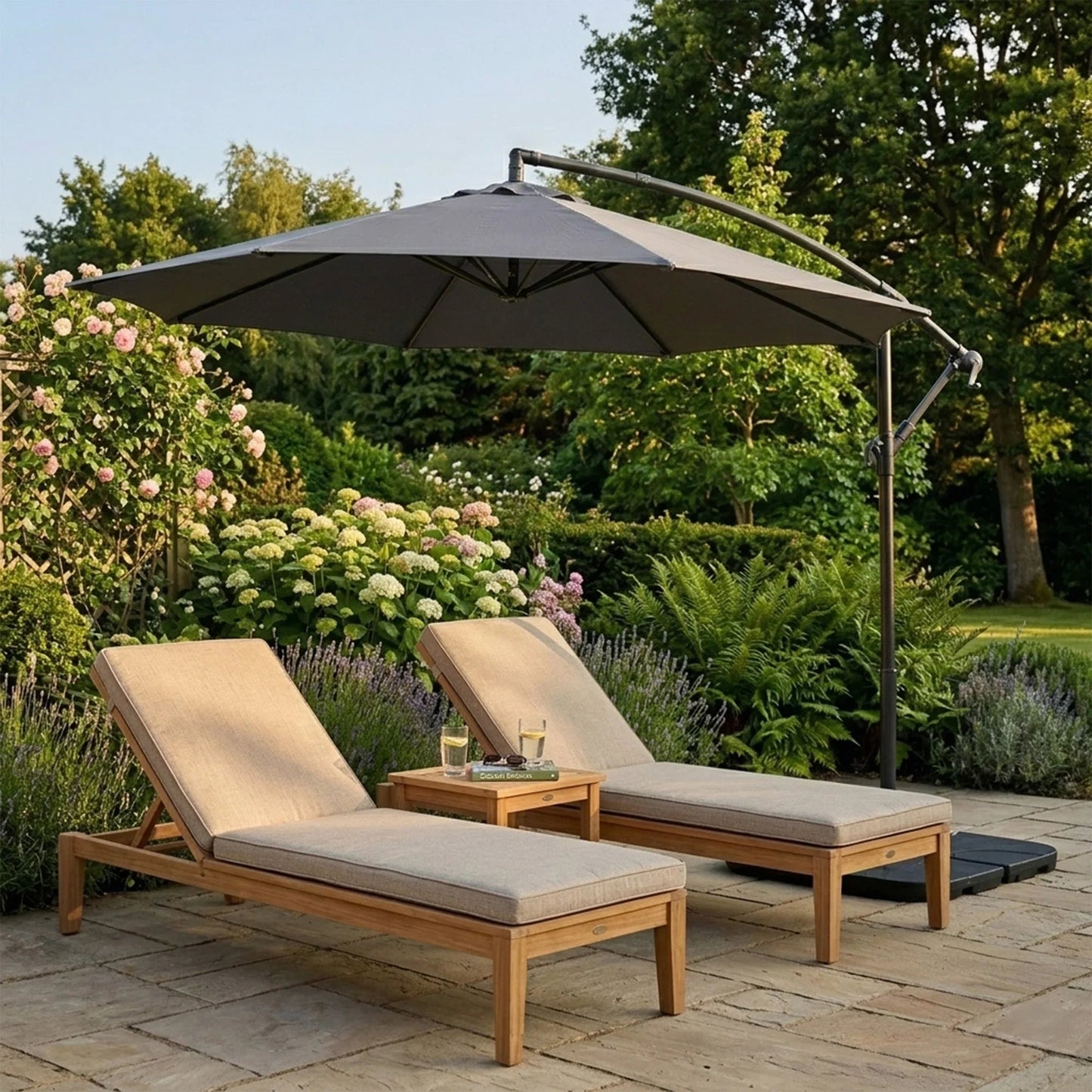 Hanging 2-Seater Egg Chair & Grey 3m Cantilever Parasol Bundle