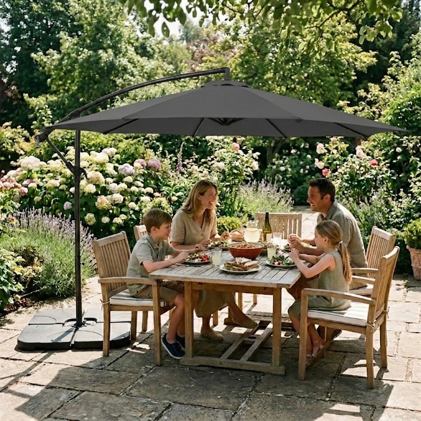 Hanging 2-Seater Egg Chair & Grey 3m Cantilever Parasol Bundle