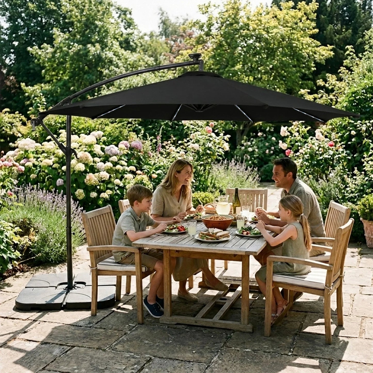 Hanging 2-Seater Egg Chair & Black 3m LED Cantilever Parasol Bundle