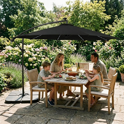 Hanging 2-Seater Egg Chair & Black 3m LED Cantilever Parasol Bundle