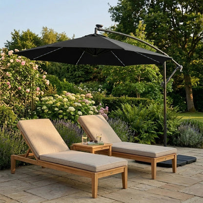 Hanging 2-Seater Egg Chair & Black 3m LED Cantilever Parasol Bundle
