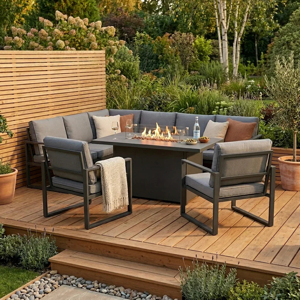 Aluminium 7 Seater Garden Furniture Set With Fire Pit