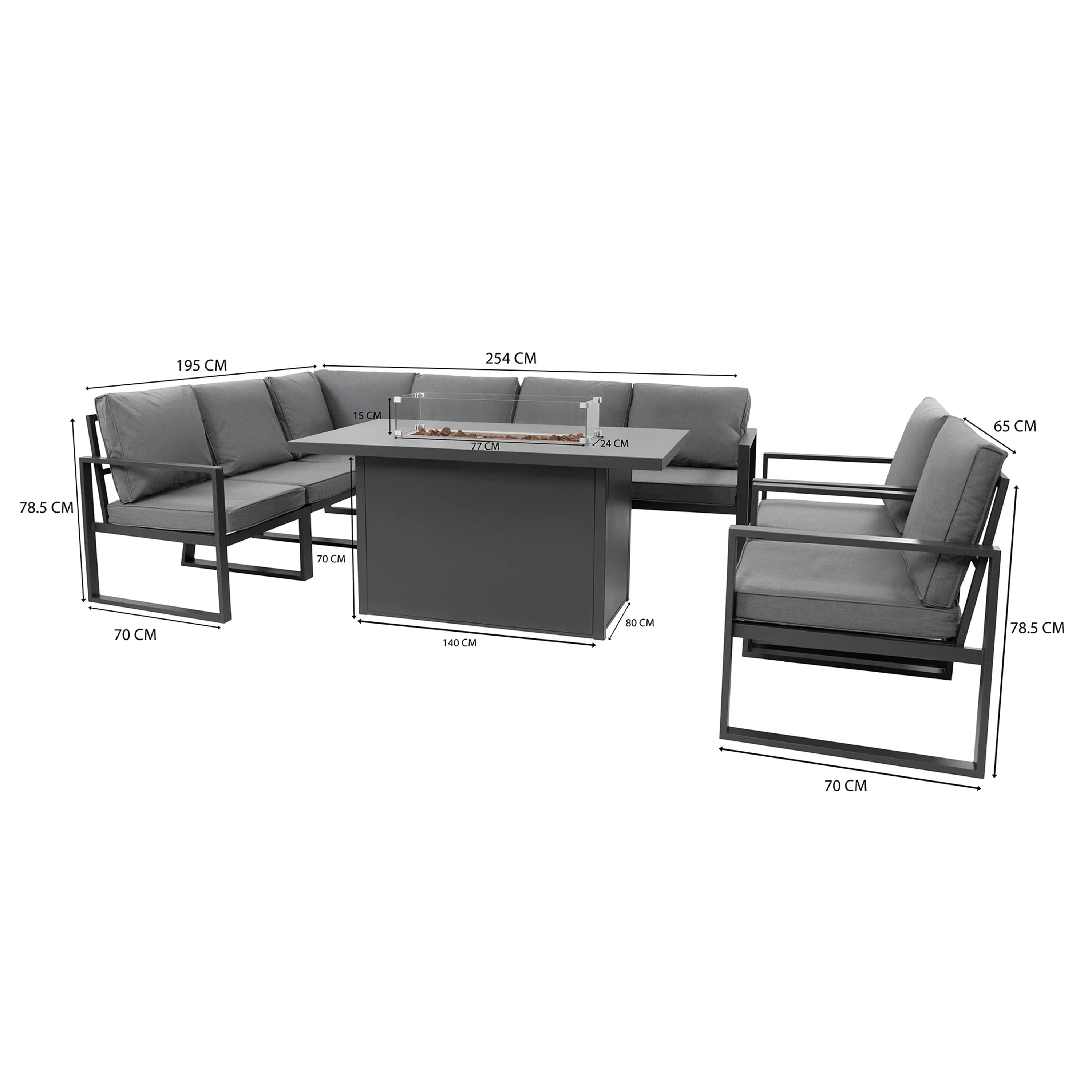 Aluminium 7 Seater Garden Furniture Set With Fire Pit