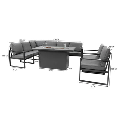 Aluminium 7 Seater Garden Furniture Set With Fire Pit