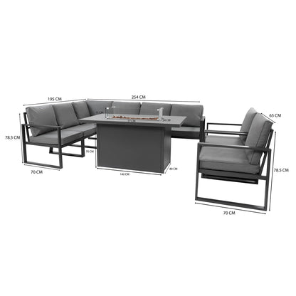 Aluminium 7 Seater Garden Furniture Set With Fire Pit