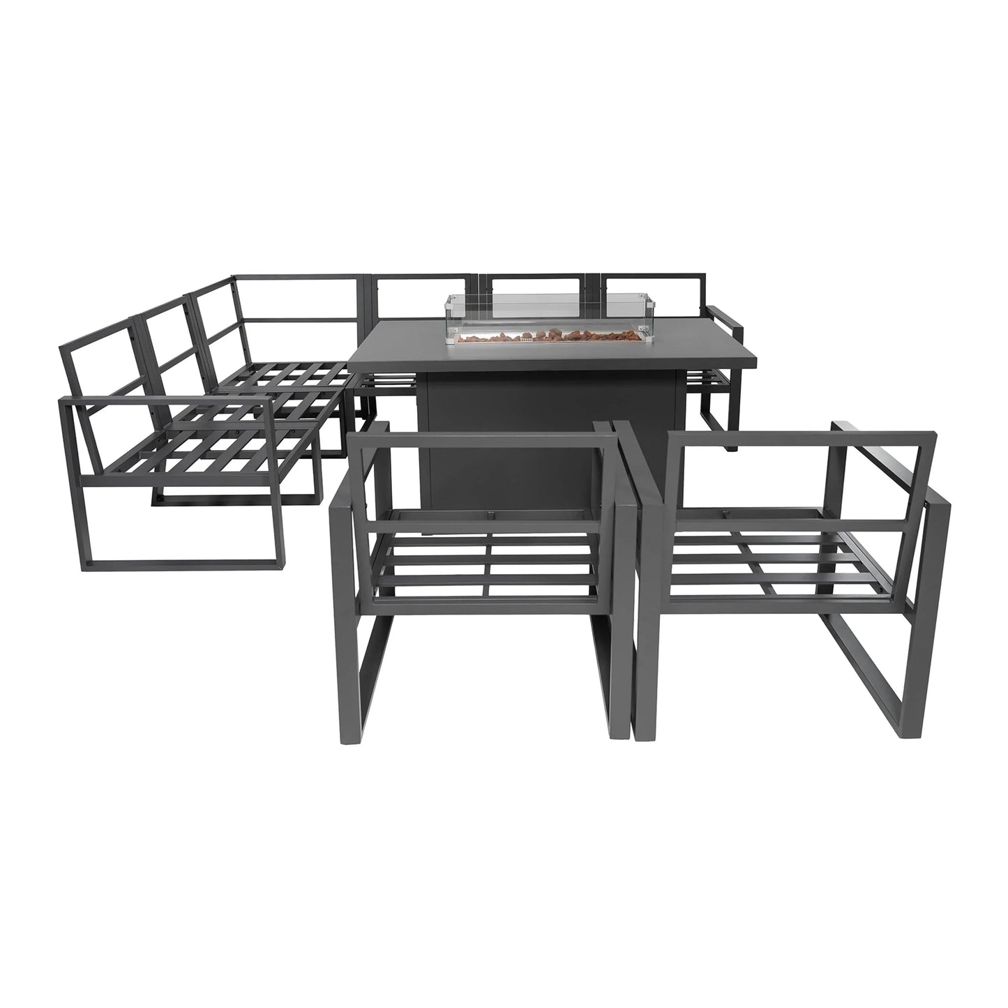 Aluminium 7 Seater Garden Furniture Set With Fire Pit