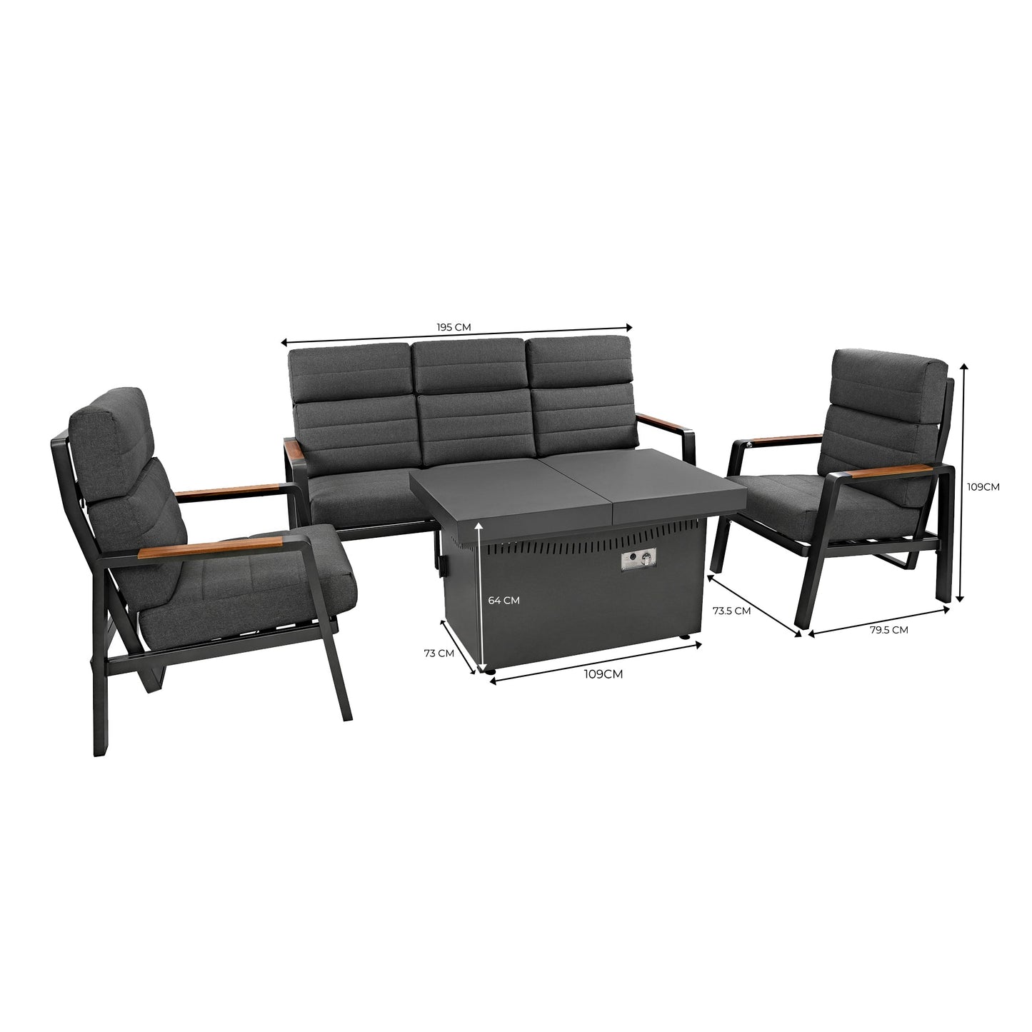 5 Seater Reclining Furniture Set With Firepit
