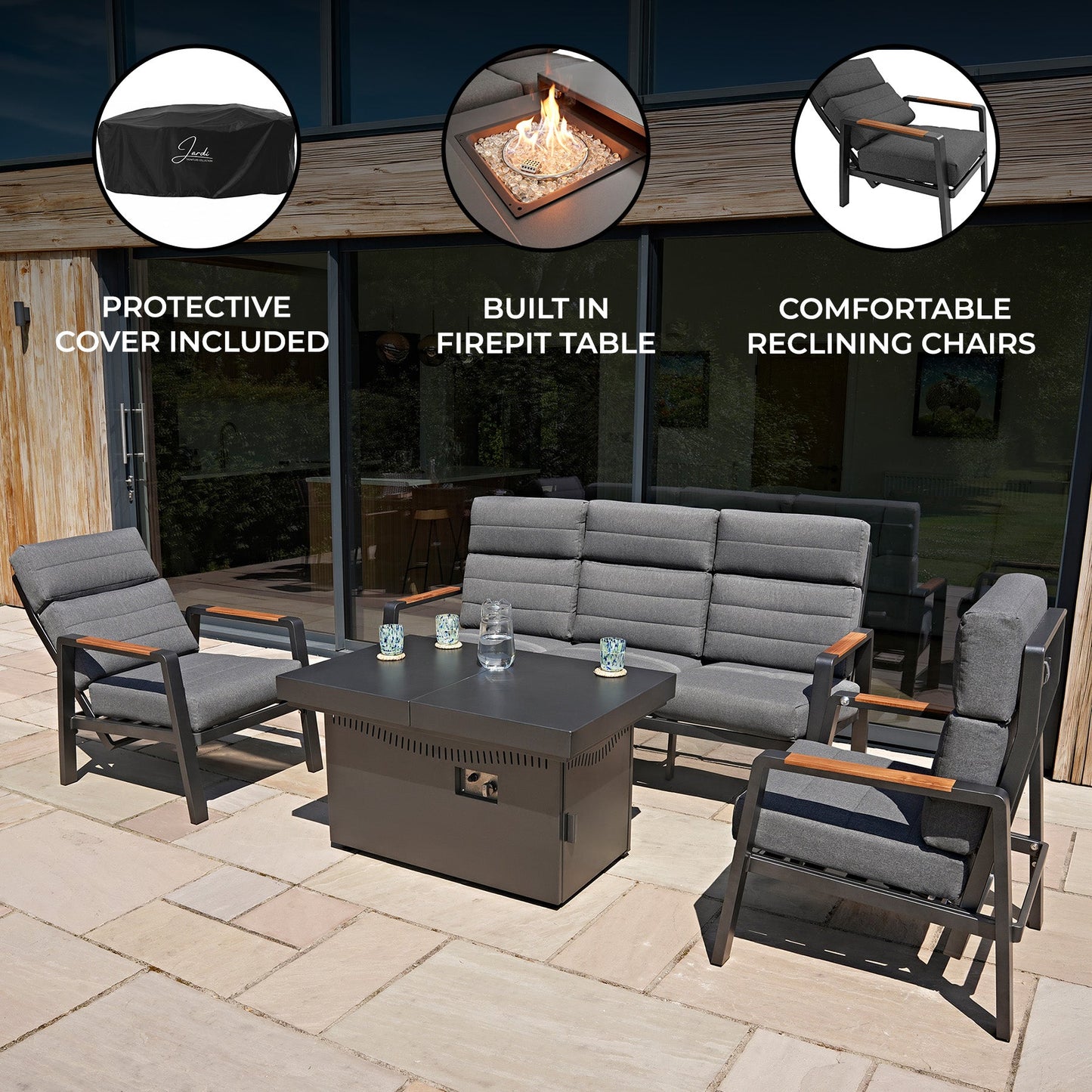 5 Seater Reclining Furniture Set With Firepit