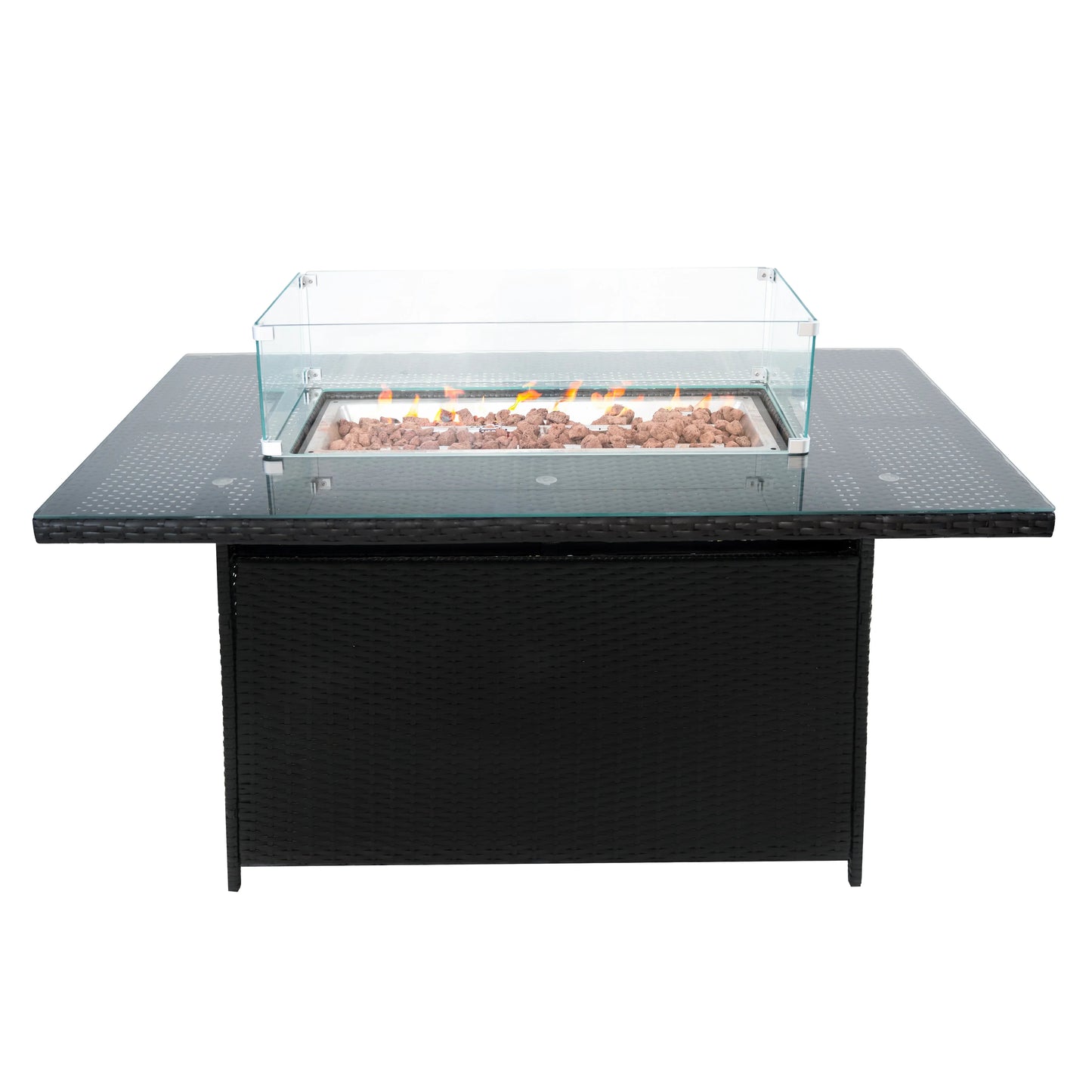 8 Seater Rattan Furniture Set With Firepit – Black