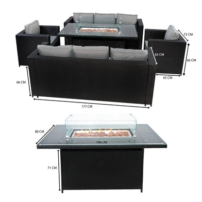 8 Seater Rattan Furniture Set With Firepit – Black