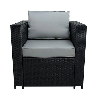 8 Seater Rattan Furniture Set With Firepit – Black