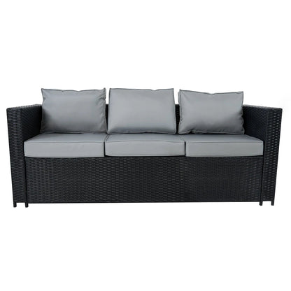 8 Seater Rattan Furniture Set With Firepit – Black