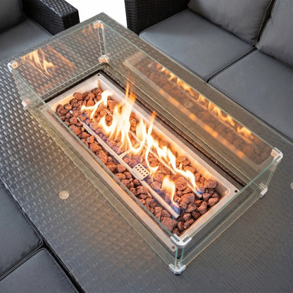 8 Seater Rattan Furniture Set With Firepit – Black